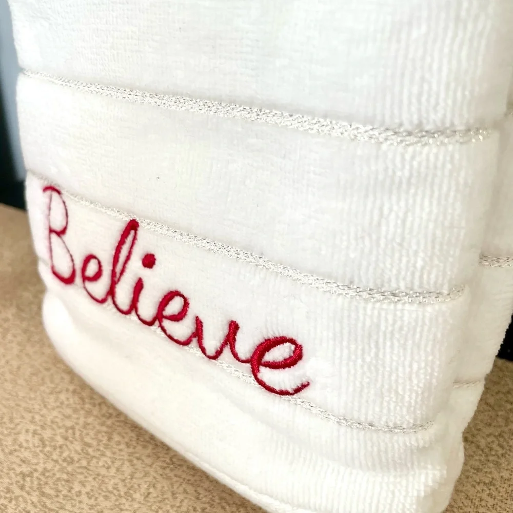 NWT Set of 2 BELIEVE Metallic Hand Towels